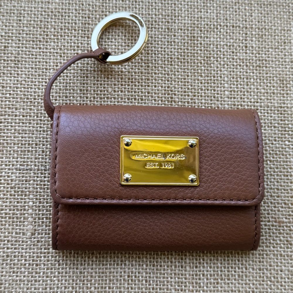 Michael Kors Brown Key Card Holder with Gold Plate
